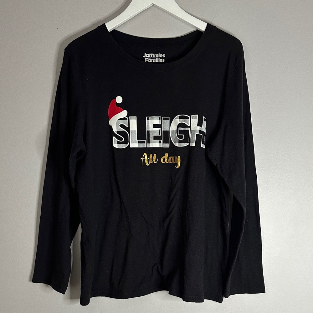 💚5 Black 'Sleigh All Day' Long Sleeve Pajama Shirt size XXL